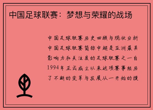 中国足球联赛：梦想与荣耀的战场